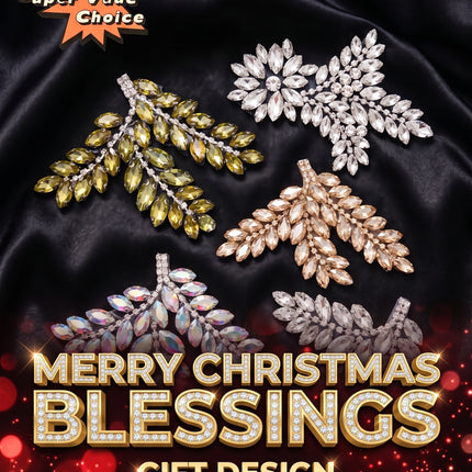 SUPERVALUECHOICE CHRISTMAS HCSEYD00047 Handmade Rhinestone Applique, Hotfix Backed Crystal Beaded Patch for Christmas Holiday Garment, Formal Dress & Costume Embellishment