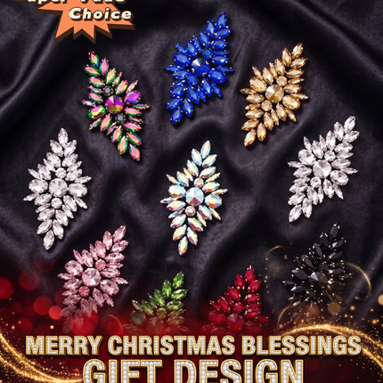 SUPERVALUECHOICE CHRISTMAS HCSEYD00045 Handmade Rhinestone Applique, Hotfix Backed Crystal Beaded Patch for Christmas Holiday Garment, Formal Dress & Costume Embellishment 3.74 in × 1.97 in