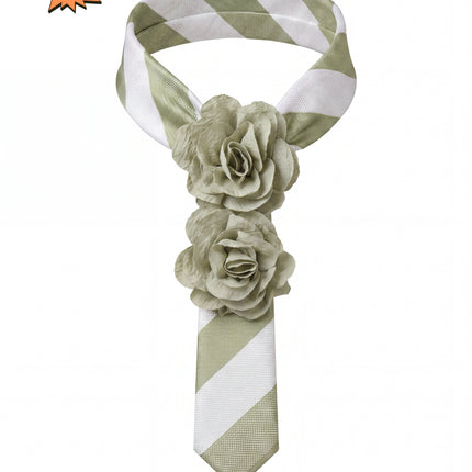 SUPERVALUECHOICE HCSEZA00002 Green Striped Floral Bow Tie