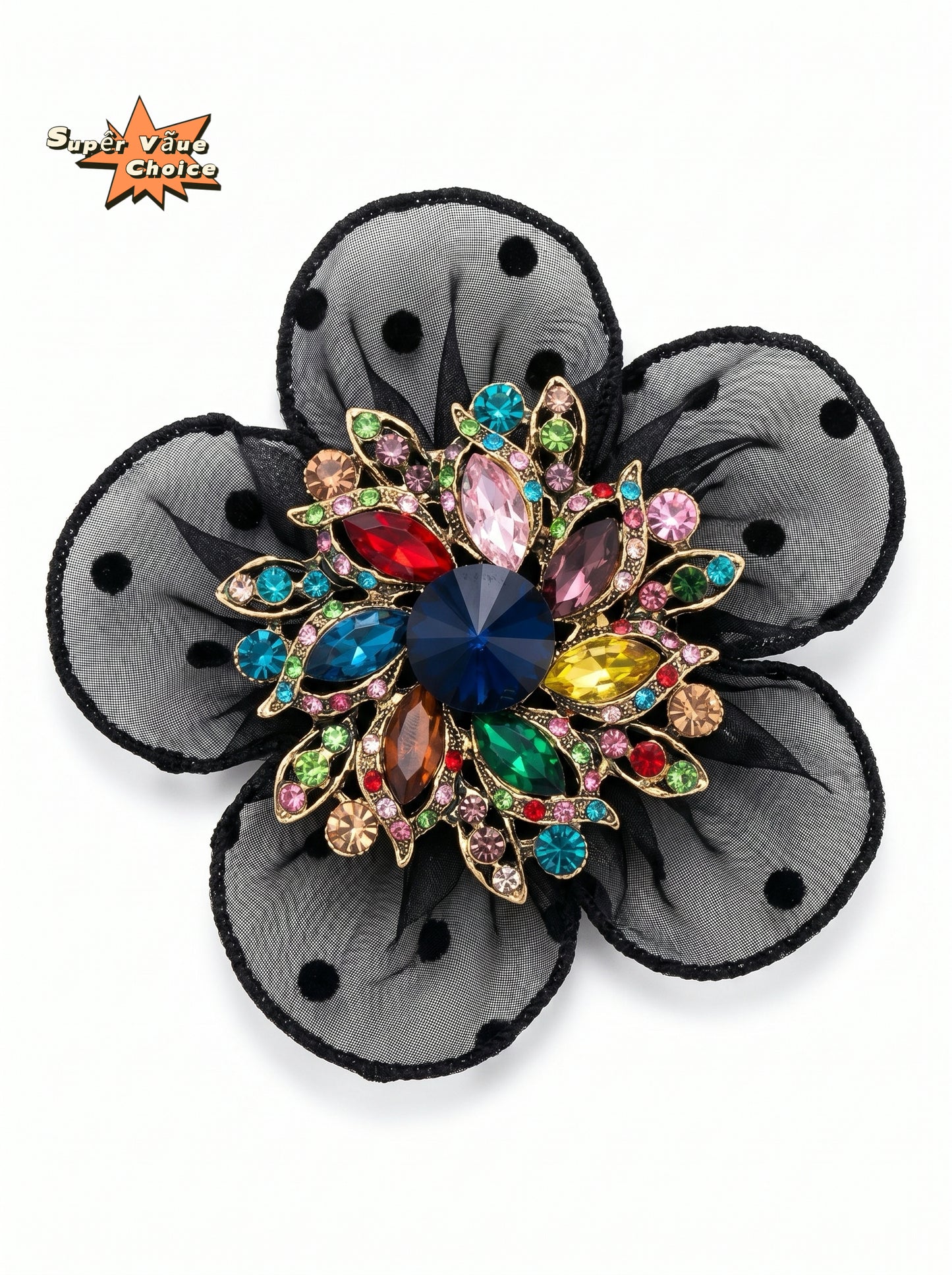 SUPERVALUECHOICE HCSESA00005 Black Polka-Dot Flower Brooch