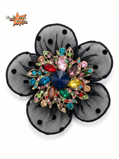 SUPERVALUECHOICE HCSESA00005 Black Polka-Dot Flower Brooch