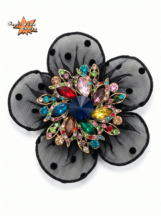 SUPERVALUECHOICE HCSESA00005 Black Polka-Dot Flower Brooch