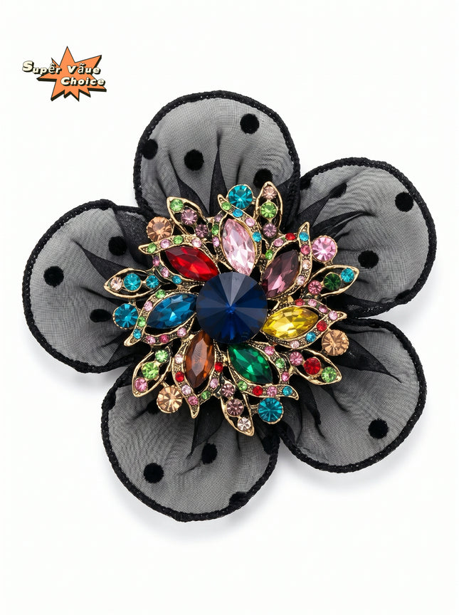 SUPERVALUECHOICE HCSESA00005 Black Polka-Dot Flower Brooch