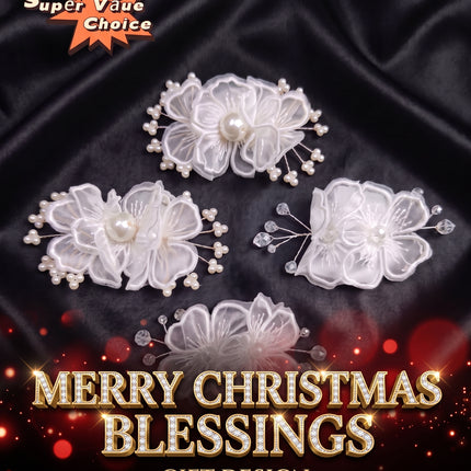 SUPERVALUECHOICE CHRISTMAS HCSEYD00049 White Organza Lace Flower Applique, Pearl & Crystal 3D Floral Patch
