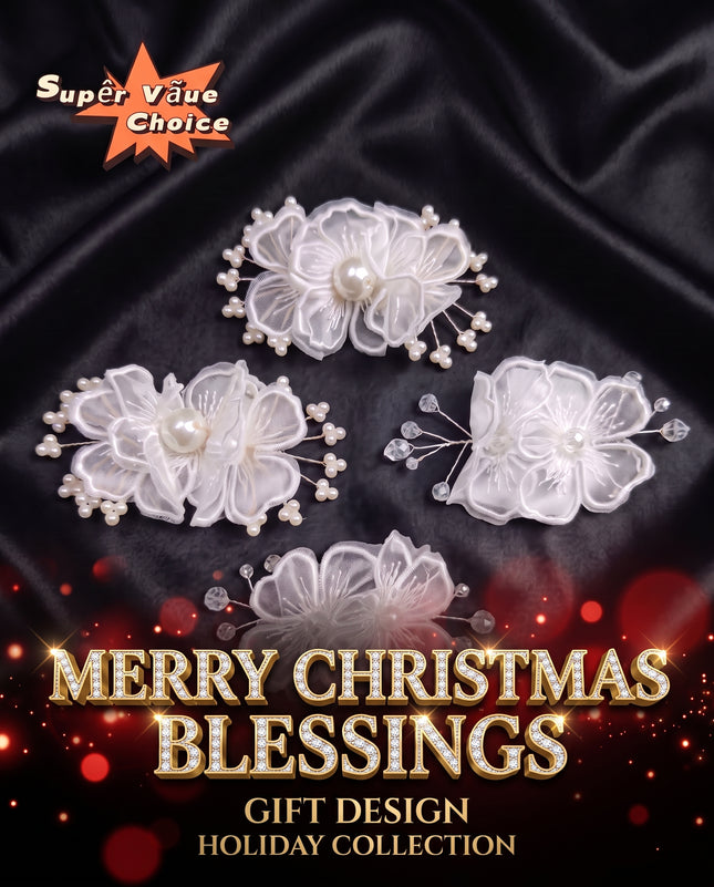 SUPERVALUECHOICE CHRISTMAS HCSEYD00049 White Organza Lace Flower Applique, Pearl & Crystal 3D Floral Patch