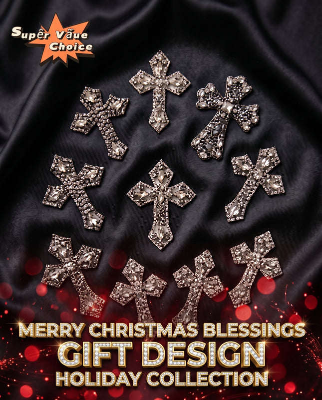 SUPERVALUECHOICE CHRISTMAS HCSEYD00044 Handmade Rhinestone Faith Symbol Applique, Hotfix Backed Crystal Beaded Patch for Christmas Holiday Garment, Formal Dress & Costume Embellishment