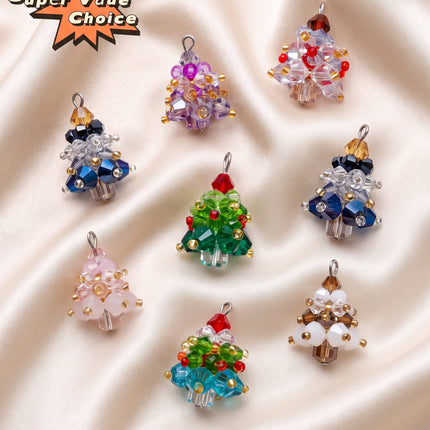 SUPERVALUECHOICE  CHRISTMAS HCSESC00011 Sparkly Crystal Beaded Christmas Tree Pendants For Handmade Jewelry Keyring Bag Charm Xmas Party Diy Craft Decorations