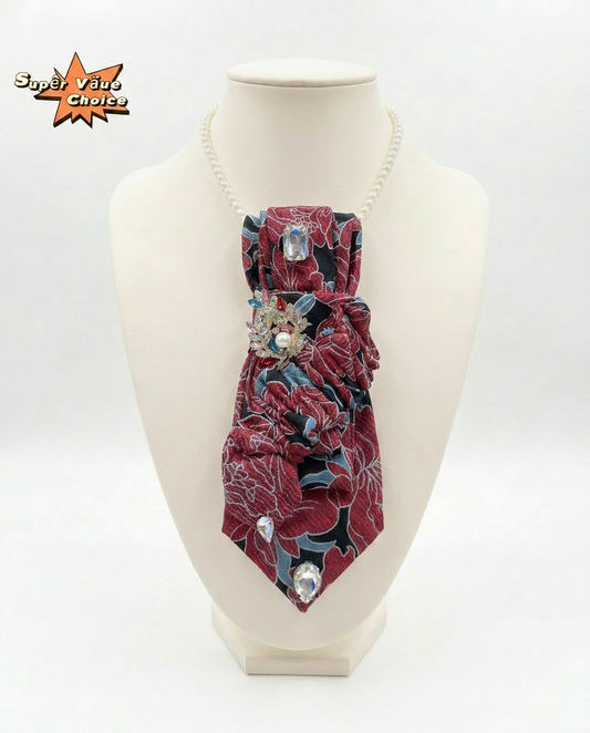SUPERVALUECHOICE HCSEZA00035 Floral Necktie with Multicolor Crystal Brooch - Ideal for Parties & Night Outs