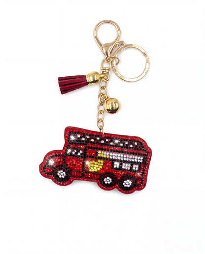 SUPERVALUECHOICE HCSESA00035 Rhinestone Double Decker Bus Keychain & Brooch