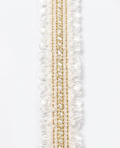 SuperValueChoice HCSEOA00007 Pastel Fringe Tweed Woven Trim Metallic Gold Thread Decorative Ribbon for Dress Hair Accessory DIY Sewing Craft ,0.98in width
