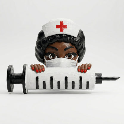 SUPERVALUECHOICE HCSEUA00068  Z-Blank Masked Nurse Syringe Resin Figurine DIY Paintable Blanks for Brooch 2" × 2.7" × 0.6"