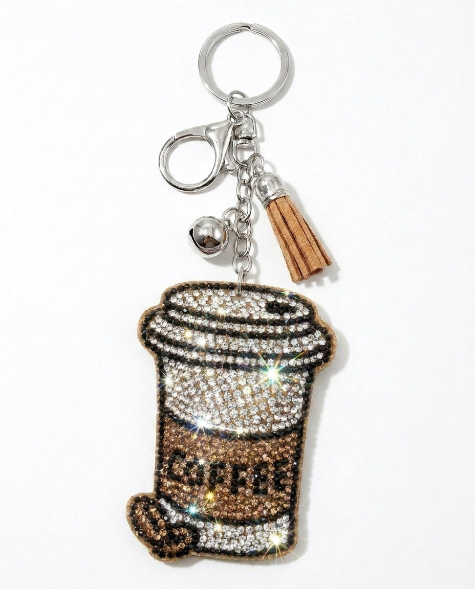 SUPERVALUECHOICE HCSESA00111 Cute Brown Coffee Cup Rhinestone Keychain & Brooch
