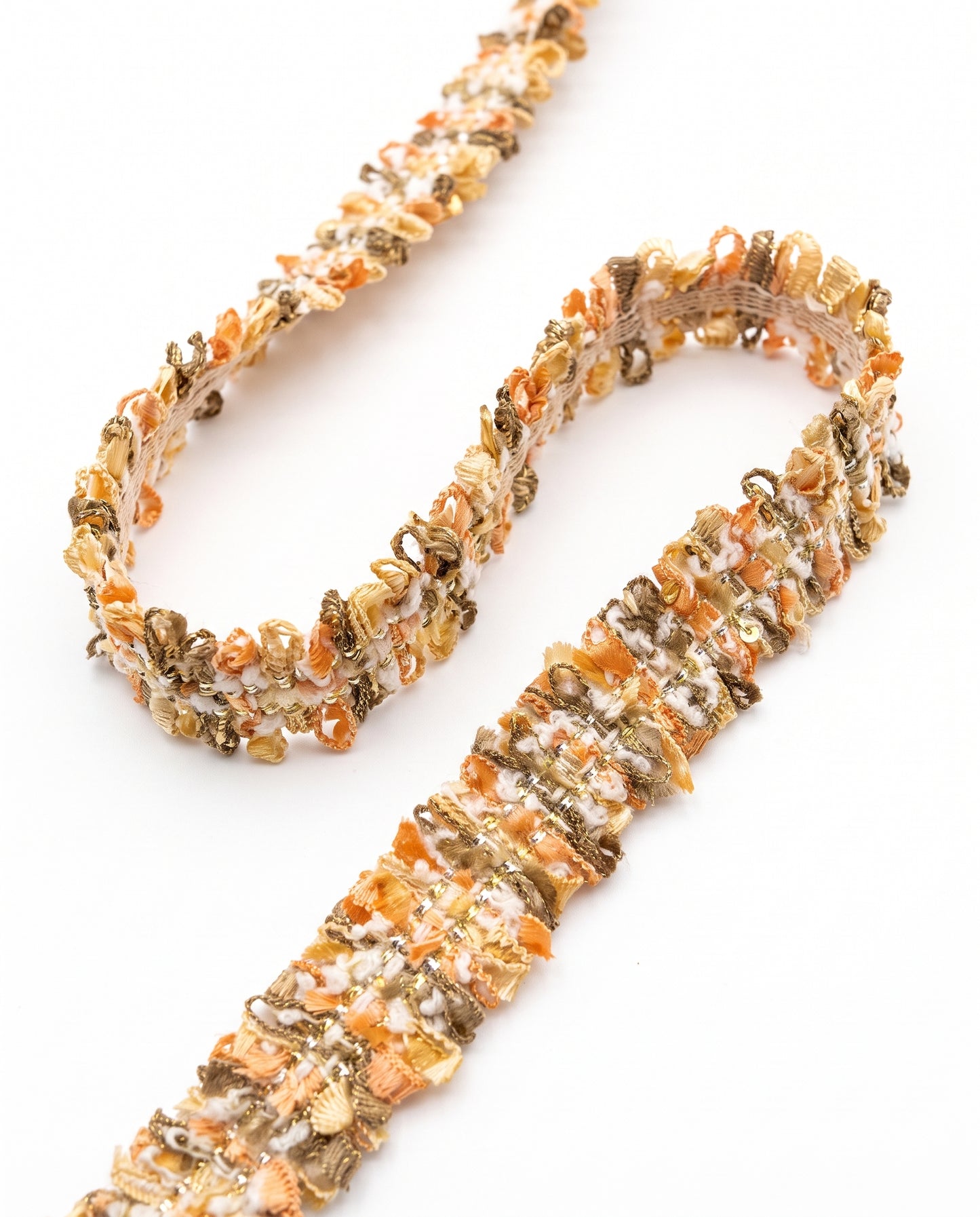 SuperValueChoice HCSEOA00009 Pastel Fringe Tweed Woven Trim Metallic Gold Thread Decorative Ribbon for Dress Hair Accessory DIY Sewing Craft ,0.59in width