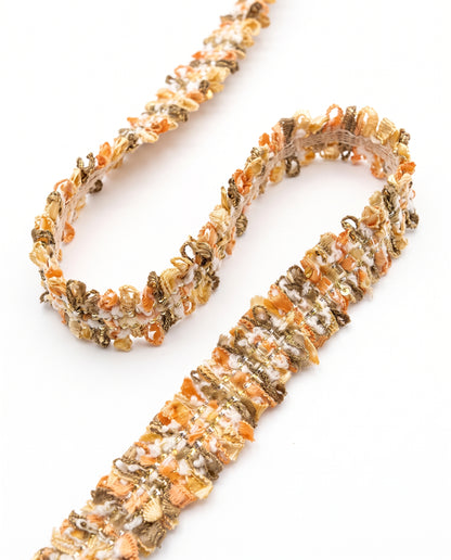 SuperValueChoice HCSEOA00009 Pastel Fringe Tweed Woven Trim Metallic Gold Thread Decorative Ribbon for Dress Hair Accessory DIY Sewing Craft ,0.59in width
