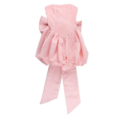 SVCD000051 Bow strapless lantern dress for dinner, sexy strappy slit dress