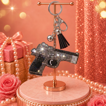 SUPERVALUECHOICE HCSESA00042 Rhinestone Gun Keychain & Brooch Sparkly Accessory