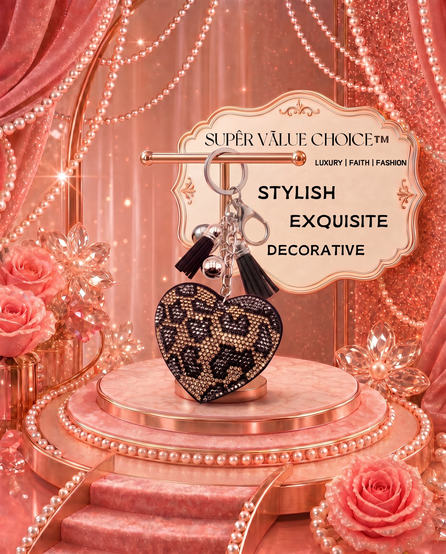 SUPERVALUECHOICE HCSESA00029 Crystal Heart Keychain and Brooch