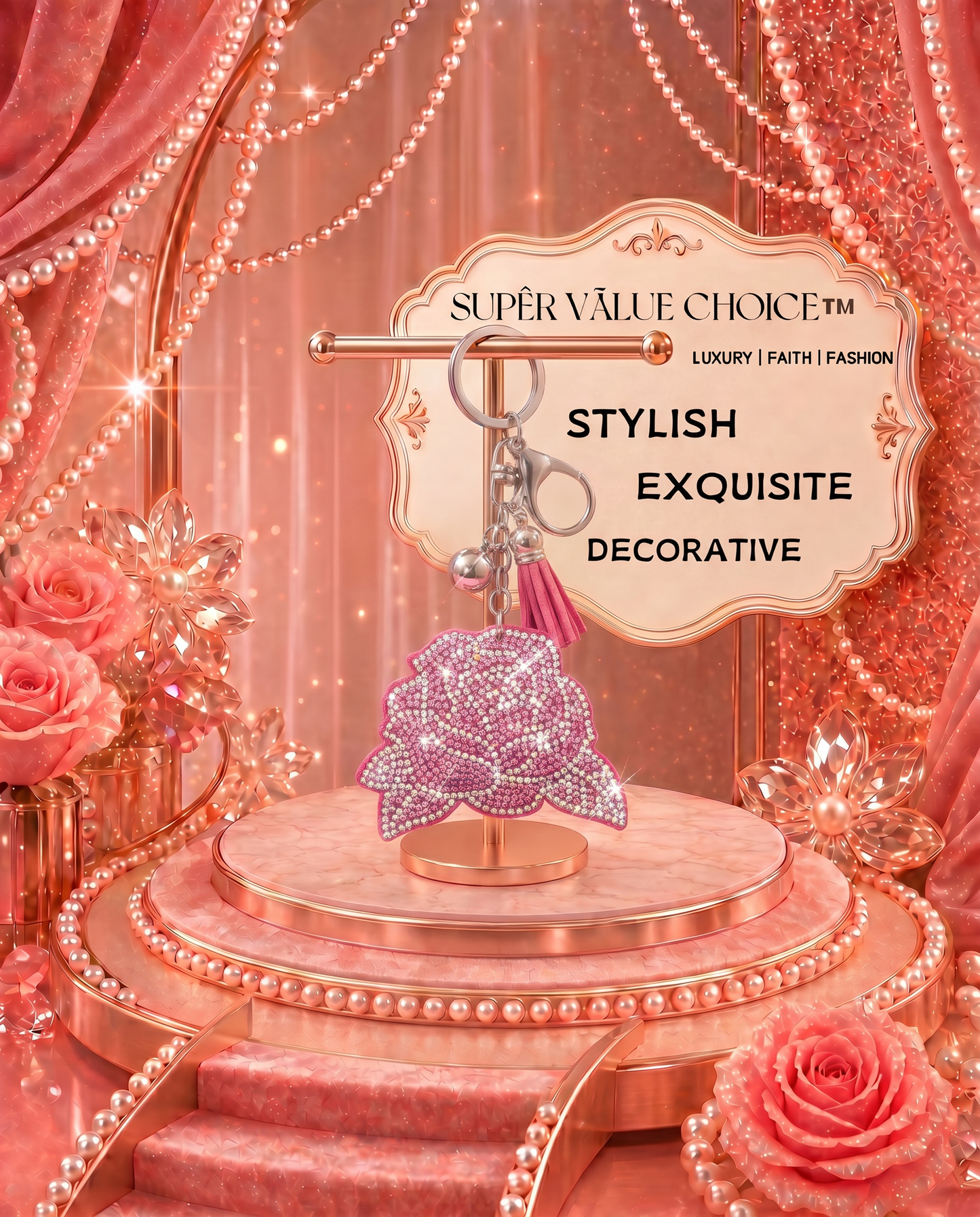 SUPERVALUECHOICE HCSESA00038 Sparkly Rhinestone Rose Keychain & Brooch