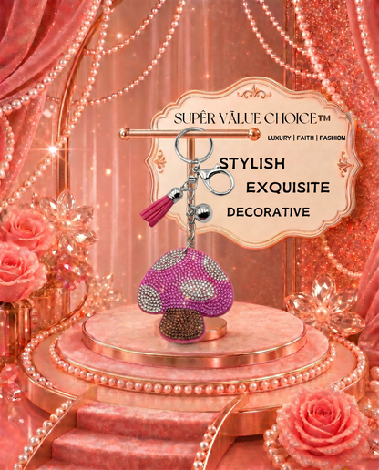 SUPERVALUECHOICE HCSESA00032 Bling Mushroom Brooch Pin & Keyring with Tassel