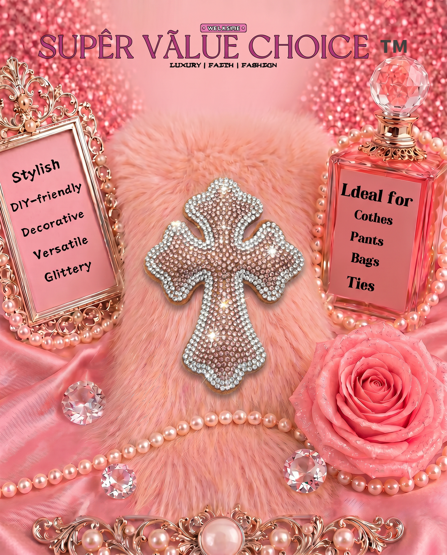 SUPERVALUECHOICE HCSESA00024 Rhinestone Cross Keychain & Brooch