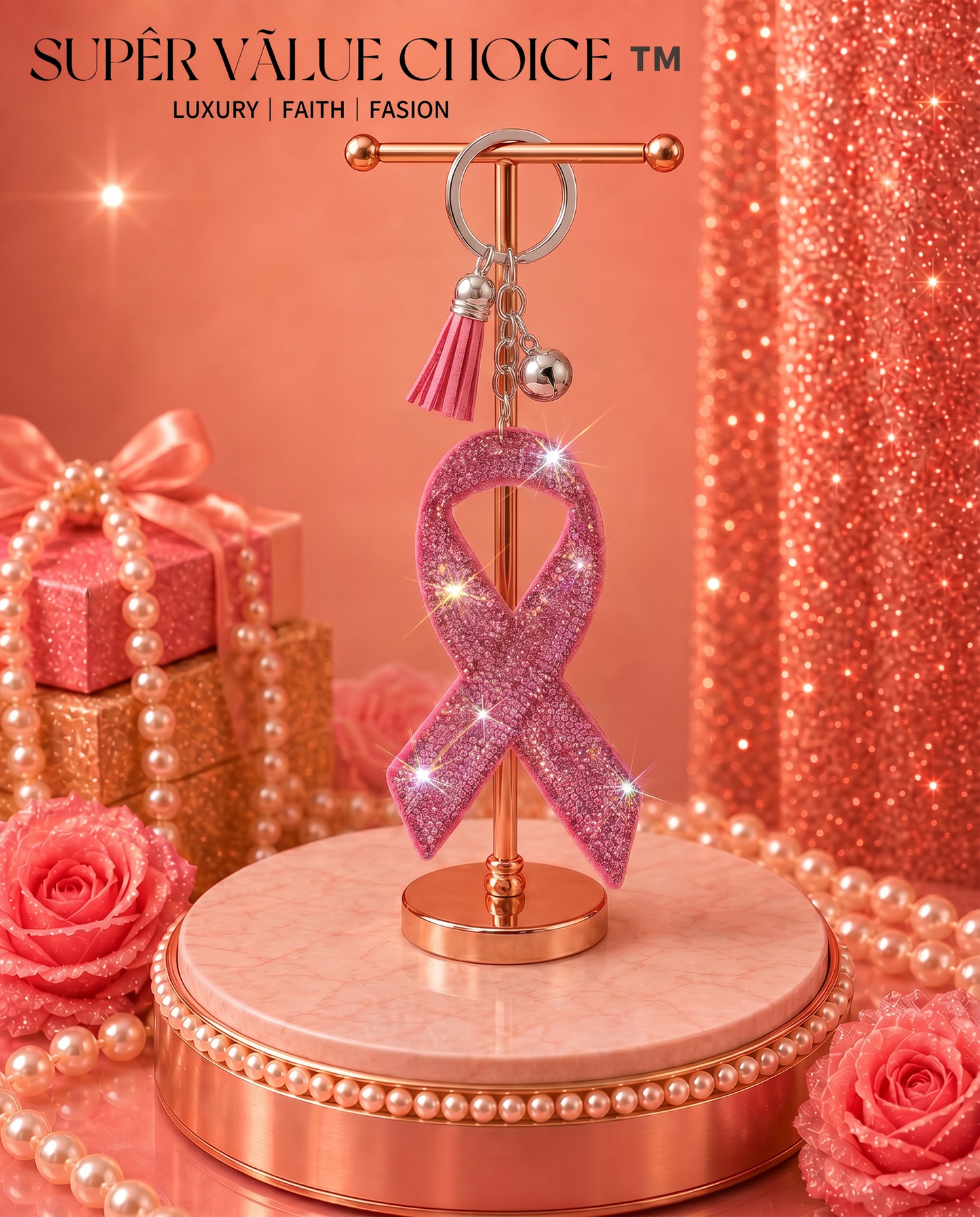 SUPERVALUECHOICE HCSESA00048 Sparkly Rhinestone Ribbon Keychain Brooch