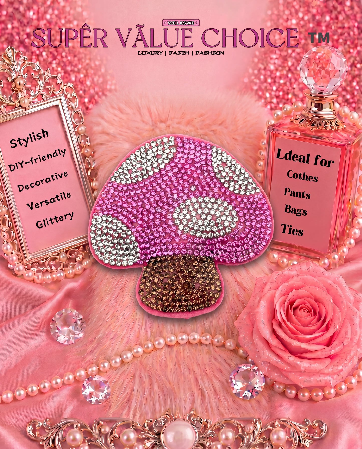 SUPERVALUECHOICE HCSESA00032 Bling Mushroom Brooch Pin & Keyring with Tassel