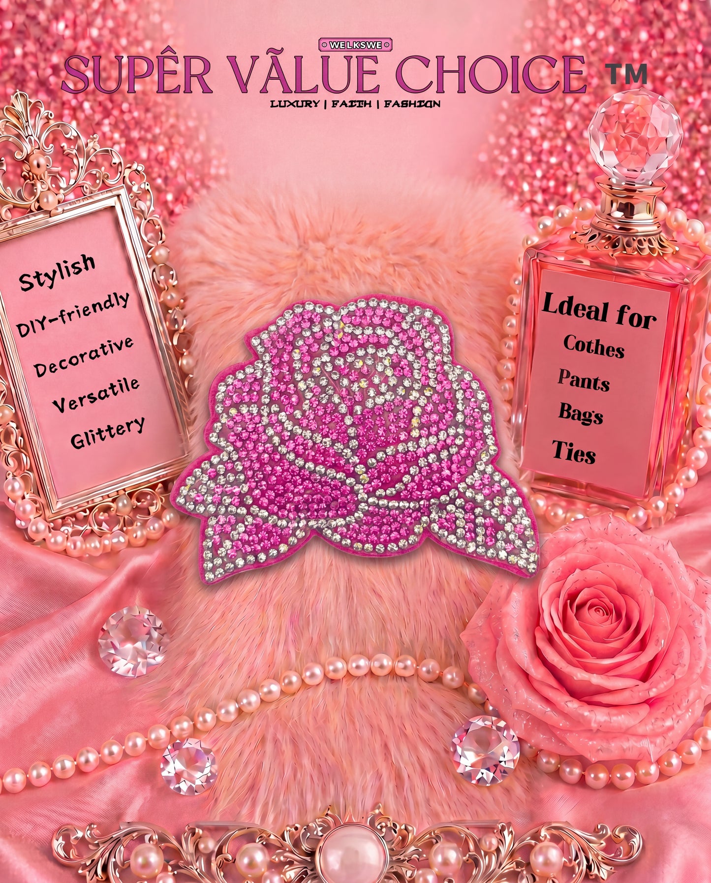 SUPERVALUECHOICE HCSESA00038 Sparkly Rhinestone Rose Keychain & Brooch