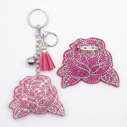 SUPERVALUECHOICE HCSESA00038 Sparkly Rhinestone Rose Keychain & Brooch