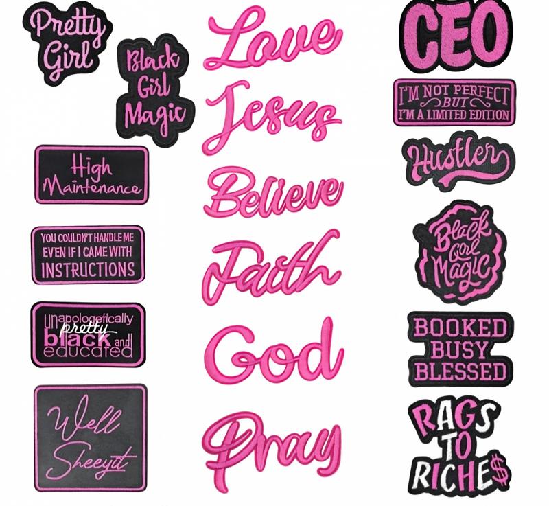 SUPERVALUECHOICE HCSEYSB00021  Pink Black Girl Slogan Embroidered Iron On Patches Apparel Craft Decor Appliques