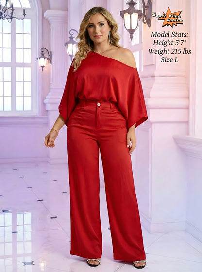 SUPERVALUECHOIC HCSEW00041 Tamale Festival 2pieceset Vacation Quiet luxury, loud presence lookbook 2026 JUMPSUITS Maxi Outfit  hides my lower belly SpringRed Satin-Soft Stretchy  Puff Sleeve  & Lantern Pants – Curve-Hugging, UPF50+ Womenswear casual