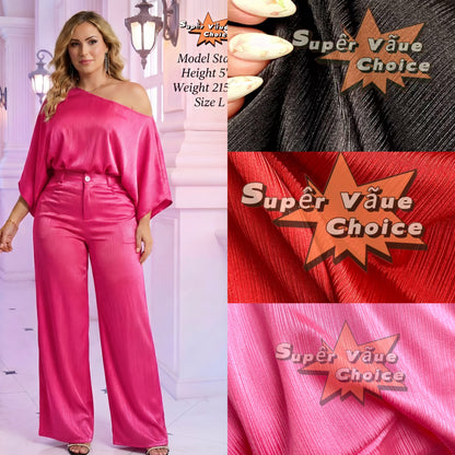 SUPERVALUECHOIC HCSEW00041 Tamale Festival 2pieceset Vacation Quiet luxury, loud presence lookbook 2026 JUMPSUITS Maxi Outfit  hides my lower belly SpringRed Satin-Soft Stretchy  Puff Sleeve  & Lantern Pants – Curve-Hugging, UPF50+ Womenswear casual