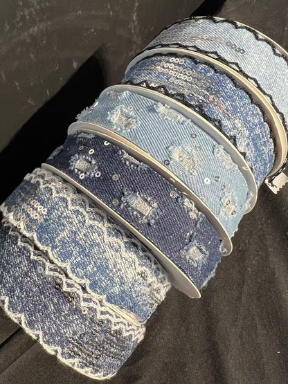 SuperValueChoice HCSEOA011 Denim Thread Decorative Ribbon for Dress Hair Accessory DIY Sewing Craft , width 0.98in width