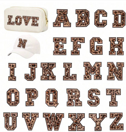SUPERVALUECHOICE HCSEYSF00005 Leopard Faux Fur Texture 26 Alphabet Letter Iron On Embroidered Patches Varsity Style Appliques for Denim Jeans Bag Personalized Craft Supply