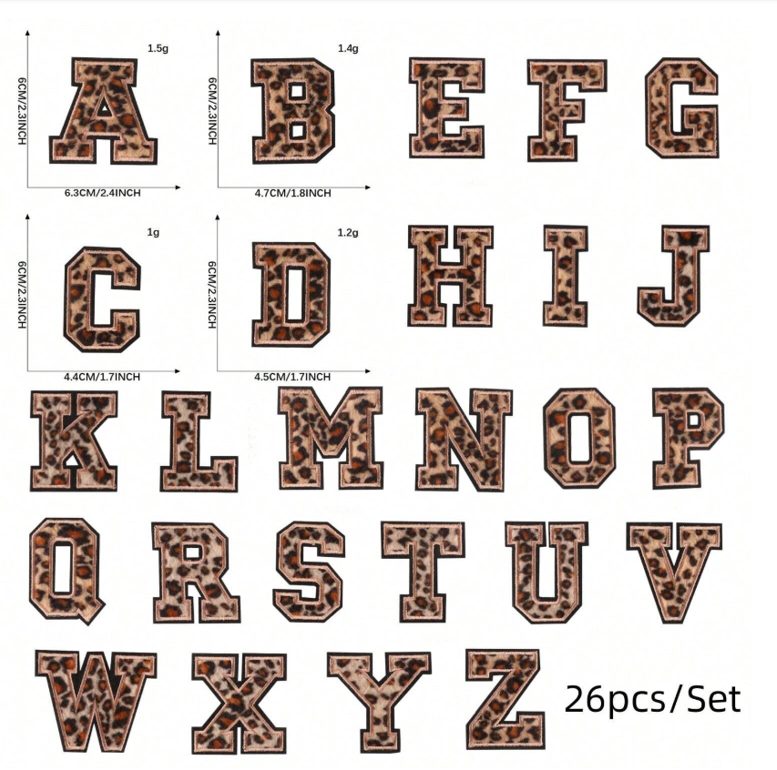 SUPERVALUECHOICE HCSEYSF00005 Leopard Faux Fur Texture 26 Alphabet Letter Iron On Embroidered Patches Varsity Style Appliques for Denim Jeans Bag Personalized Craft Supply
