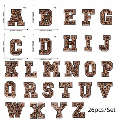SUPERVALUECHOICE HCSEYSF00005 Leopard Faux Fur Texture 26 Alphabet Letter Iron On Embroidered Patches Varsity Style Appliques for Denim Jeans Bag Personalized Craft Supply