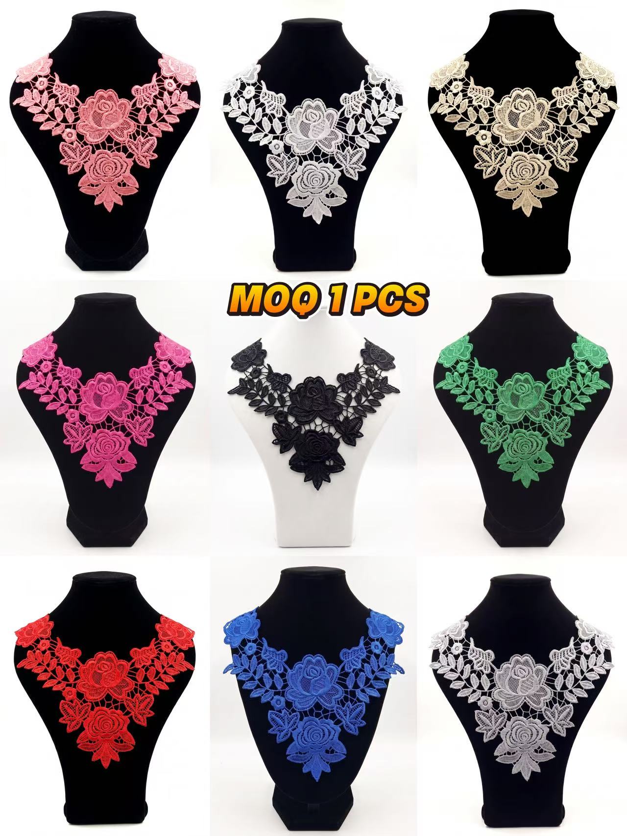 SUPERVALUECHOICE HCSEYB00091 Hollow Floral Guipure Lace Neck Applique Vibrant Color Rose Embroidery Collar Patch for Blouse Formal Wear Sew Decoration 12.59'' X 12.59''