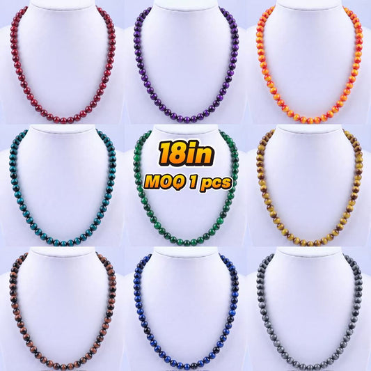 SUPERVALUECHOICE HCSEN00003 0.31 Inch Round Cat Eye Bead Single Strand Necklace 16&18 Inch With 6 Inch Extender 15 Colors Collarbone Beaded Chain Jewelry For Women