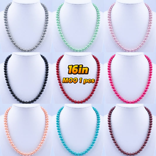 SUPERVALUECHOICE HCSEN00002 Multicolor Round Pearl Choker Necklace Classic Single Strand Beaded Necklace for Women Daily Wedding Jewelry