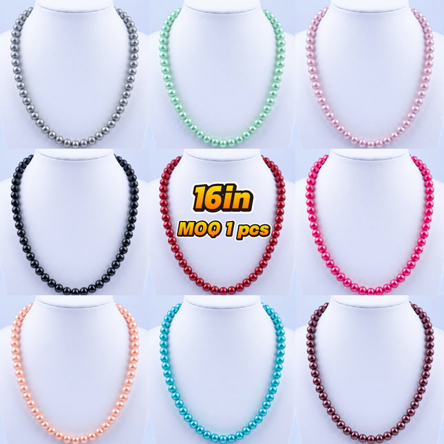 SUPERVALUECHOICE HCSEN00002 Multicolor Round Pearl Choker Necklace Classic Single Strand Beaded Necklace for Women Daily Wedding Jewelry