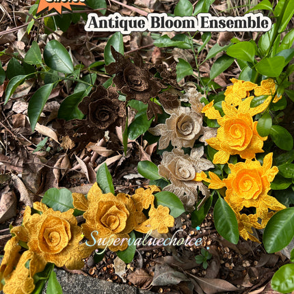SUPERVALUECHOICE HCSEYB00067 Antique Bloom Ensemble Mixed (Tan/Apricot/Yellow/) Floral Embroidered Fabric Patches 5.51'' X 11.81''
