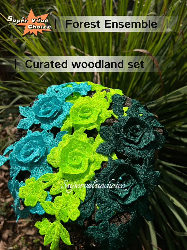 SUPERVALUECHOICE Christmas 3-Color Mix HCSEYB00067  ForestEns Mixed (Green/Lagoon Blue/Granny Smith Green) Floral Embroidered Fabric Patches 5.51'' X 11.81''