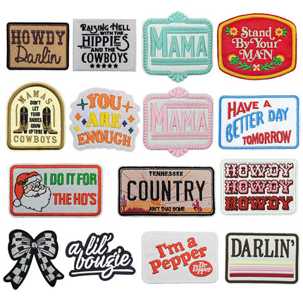 SUPERVALUECHOICE HCSEYB00112 15Pcs Western Country Slogan Embroidered Iron On Patches Casual Garment DIY Decor Appliques