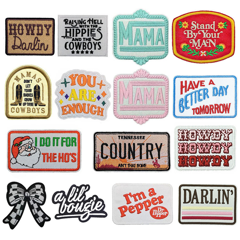 SUPERVALUECHOICE HCSEYSB00112 15Pcs Western Country Slogan Embroidered Iron On Patches Casual Garment DIY Decor Appliques