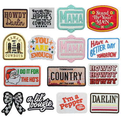 SUPERVALUECHOICE HCSEYSB00112 15Pcs Western Country Slogan Embroidered Iron On Patches Casual Garment DIY Decor Appliques