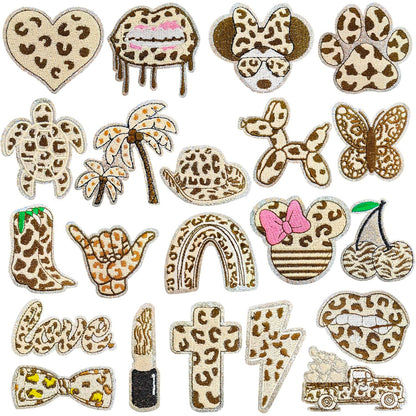 SUPERVALUECHOICE HCSEYSB00008 21 Pack Silver Glitter Trim Leopard Print Iron On Patches Mixed Cute Western Design Embroidered Appliques for Jacket Hat Backpack Clothing DIY Decor