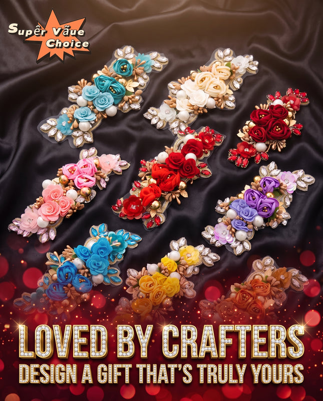 SUPERVALUECHOICE CHRISTMAS HCSEYD00052 Handmade 3d Flower Embroidery Rhinestone Wedding Patch