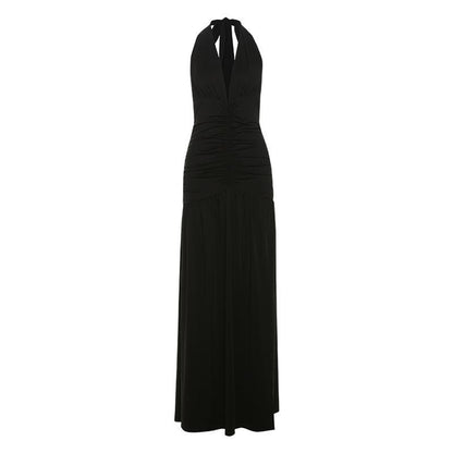 SVCD000032 Sexy V-neck halter dress with a slit pleated backless