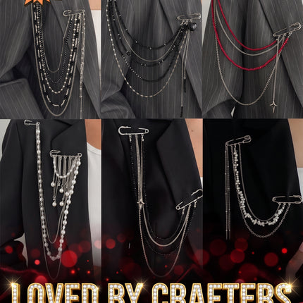 SUPERVALUECHOICE HCSESA00104 INS Fashion Elegant Multi-Layer Tassel Chain Design Brooch Decoration For Dress/Suit, Exaggerated Chain Bag Pendant