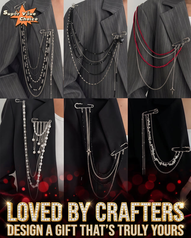 SUPERVALUECHOICE HCSESA00104 INS Fashion Elegant Multi-Layer Tassel Chain Design Brooch Decoration For Dress/Suit, Exaggerated Chain Bag Pendant