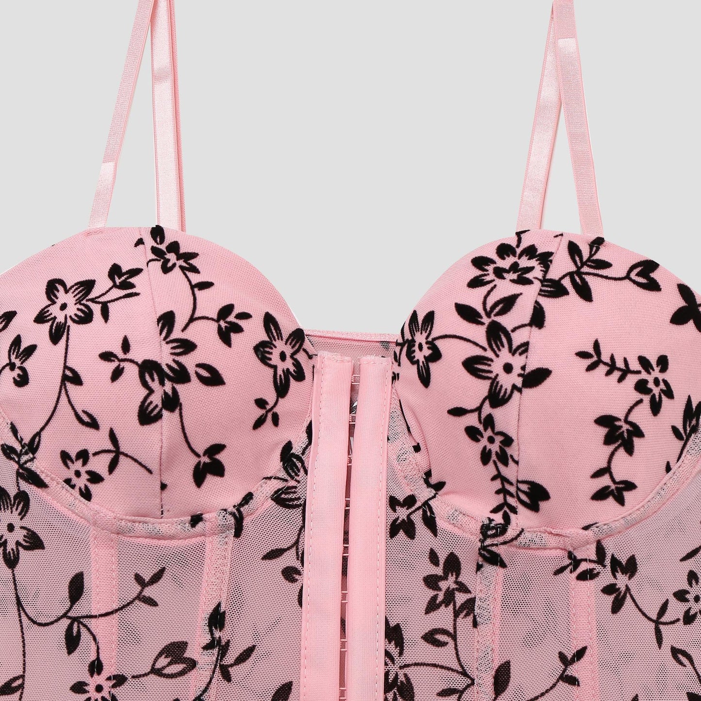 SVCT000088 Sexy corset, velvet lace flower, spicy V-neck fishbone button mini vest